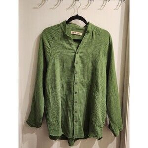 We The Free Top Small Button Up Gauze Beachy Summer Daydream Green Pocket Tunic